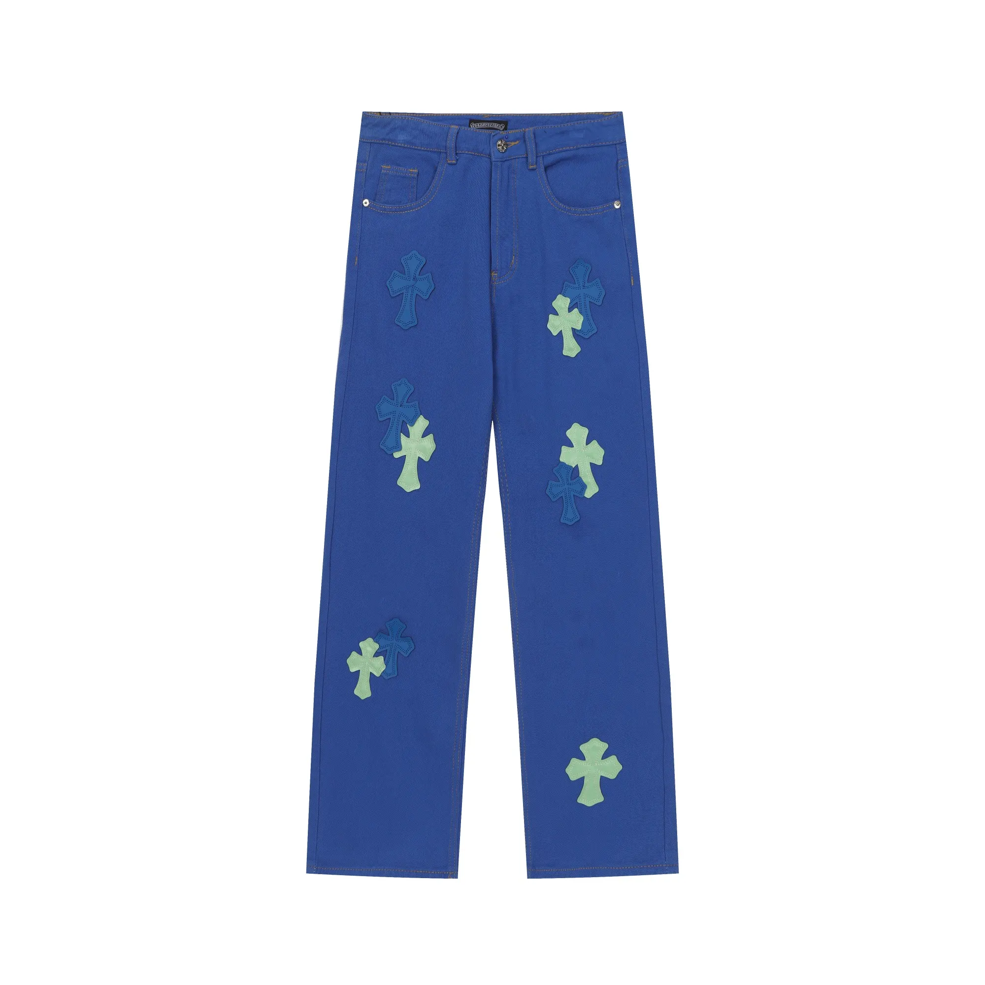 P270 Chrome Hearts/Chrome Hearts 25ss classic colored leather cross washed color cloth denim trousers for men and women Color: Picture color Code number: 28-36
